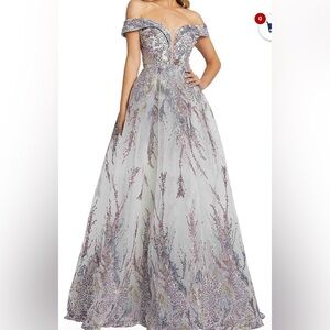 Mac Duggal Strapless Gown in Silver and Purple